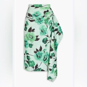 ERDEM Mint Green and Brown Floral Skirt